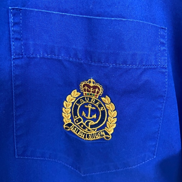 Ralph Lauren Royal Blue Casual Button Down Shirt Embroidered Crest Emblem - Picture 2 of 13